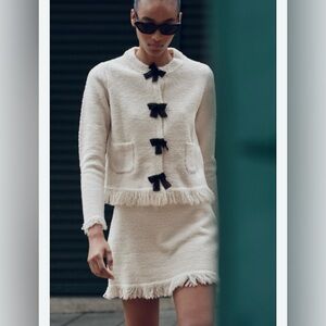 Zara Cream and Black Blazer with Peplum Detail